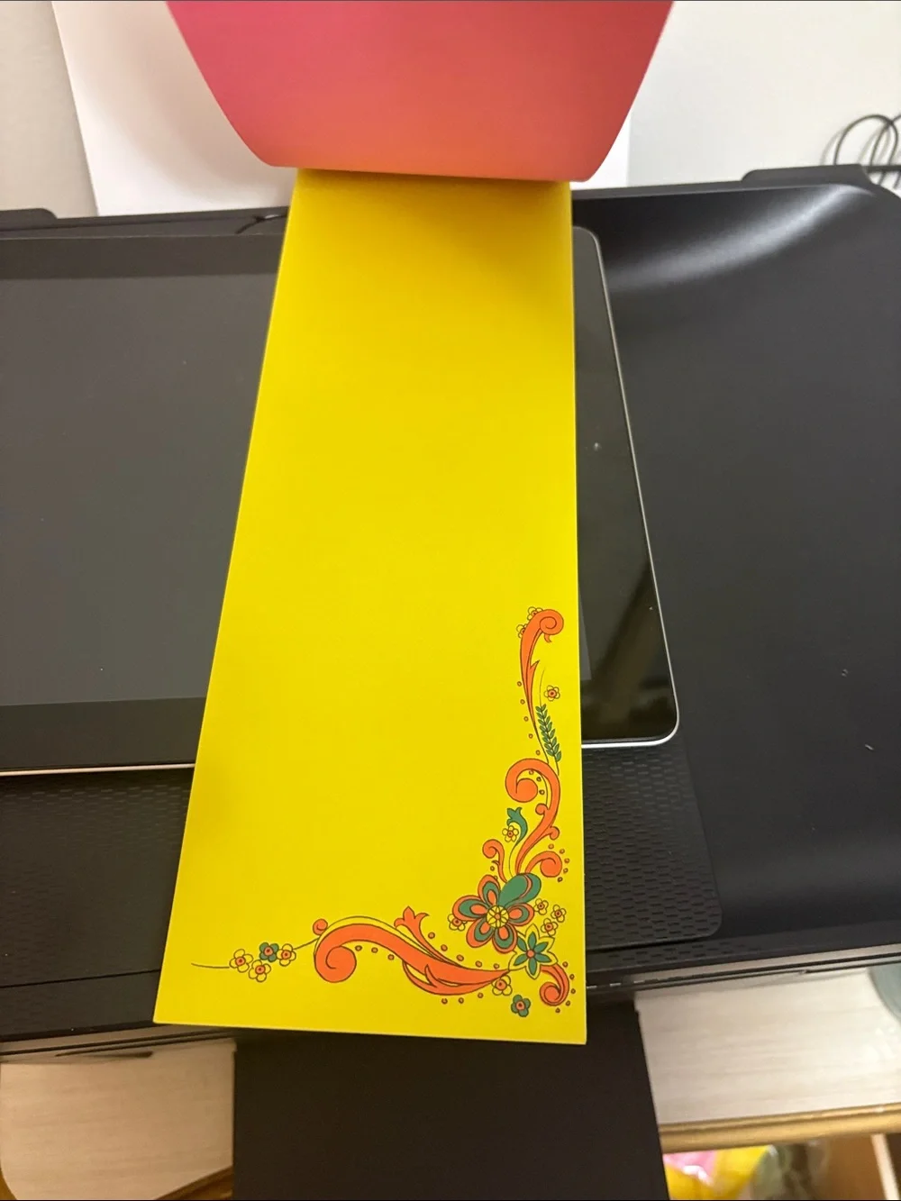 Hand-Painted Floral Bookmark with Pink & Blue Swirls
